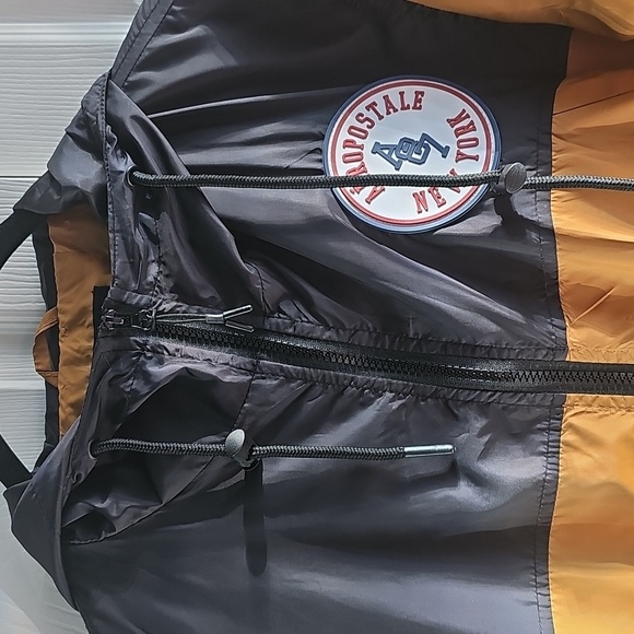 NWT Aeropostale Men Zip Windbreaker Hoodie Drawstring Logo Gold Black Large - Picture 12 of 15